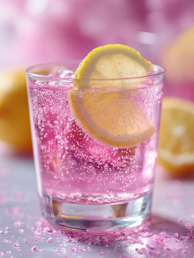 Pink Salt Diet: 4-Ingredient Drink to Flatten Belly Bloat Naturally Lemon-infused pink salt water in a glass