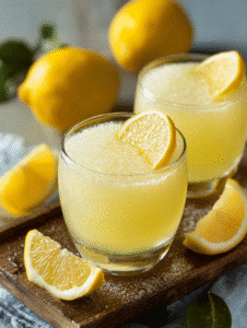 Gelatin trick recipe with frosty lemon drink in glass