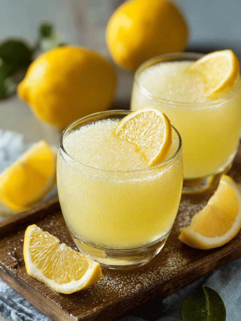 Gelatin trick recipe with frosty lemon drink in glass