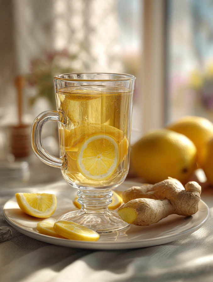 Homemade Mounjaro Recipe for Weight Loss Healthy drink with lemon, ginger root, and honey stick