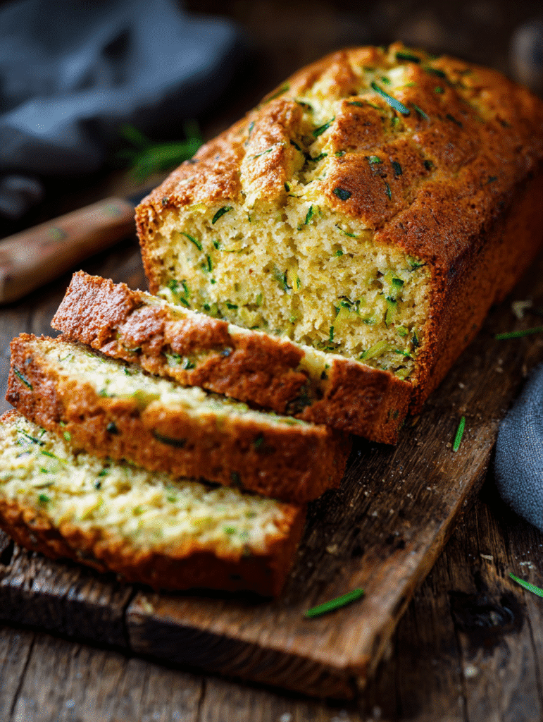 Golden crust zucchini bread loaf with fresh grated zucchini 
