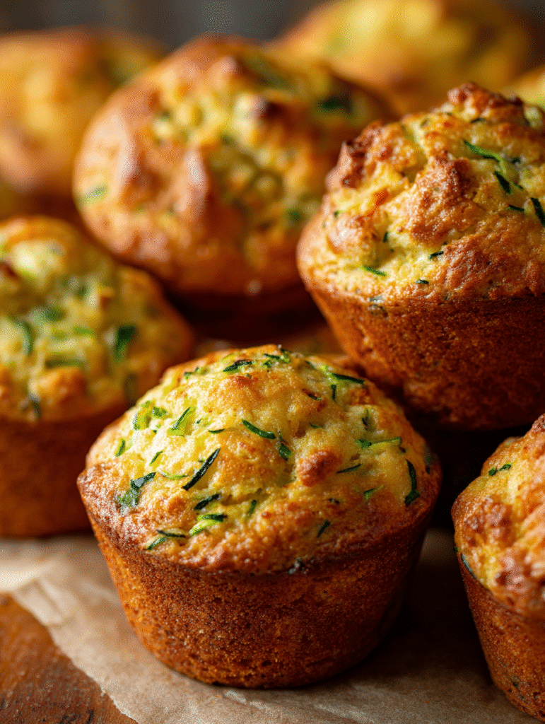 Homemade zucchini muffins on parchment paper