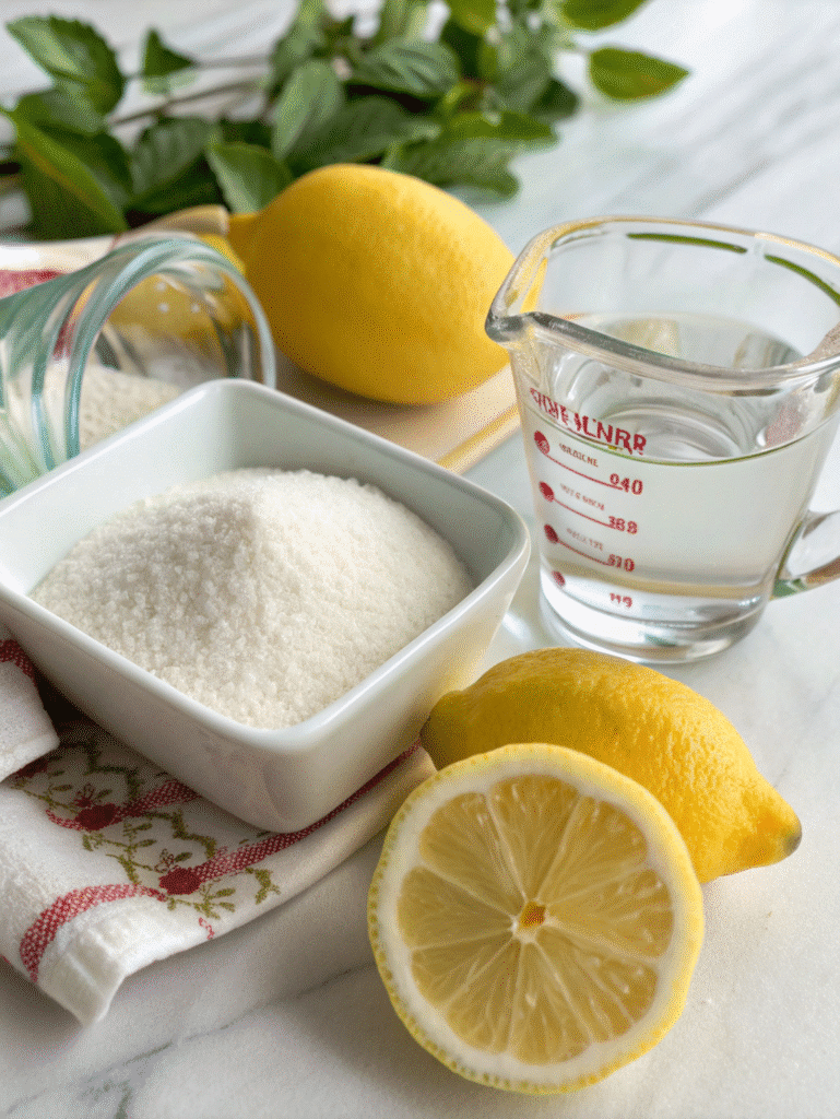 Dr Mark Hyman gelatin recipe ingredients on white counter with gelatin powder, lemon, hot water