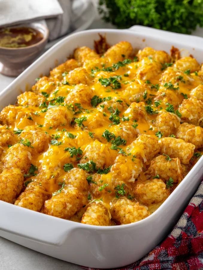 tater tot casserole recipe with melted cheese