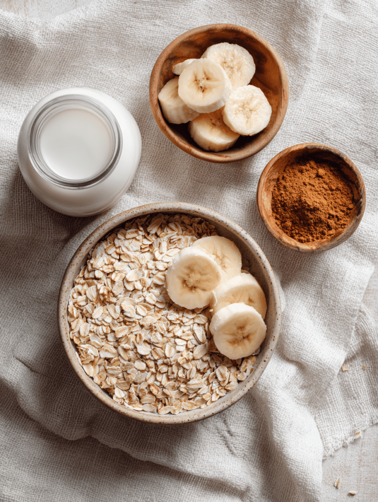 Banana Overnight Oats Recipe Banana overnight oats recipe ingredients including oats banana and milk