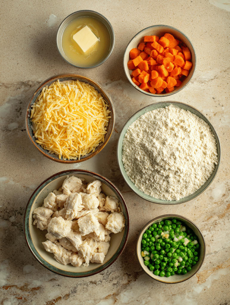 Cheddar Bay Biscuit Casserole Ingredients for cheddar bay biscuit casserole on kitchen counter