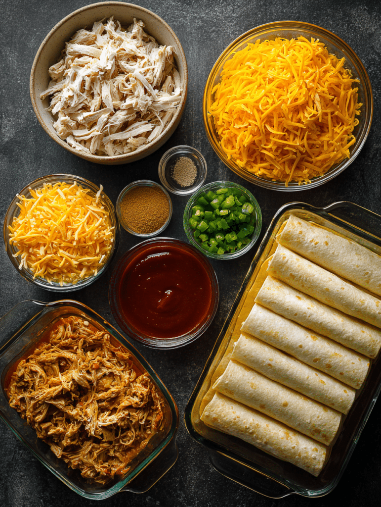 Ingredients for chicken enchiladas casserole recipe