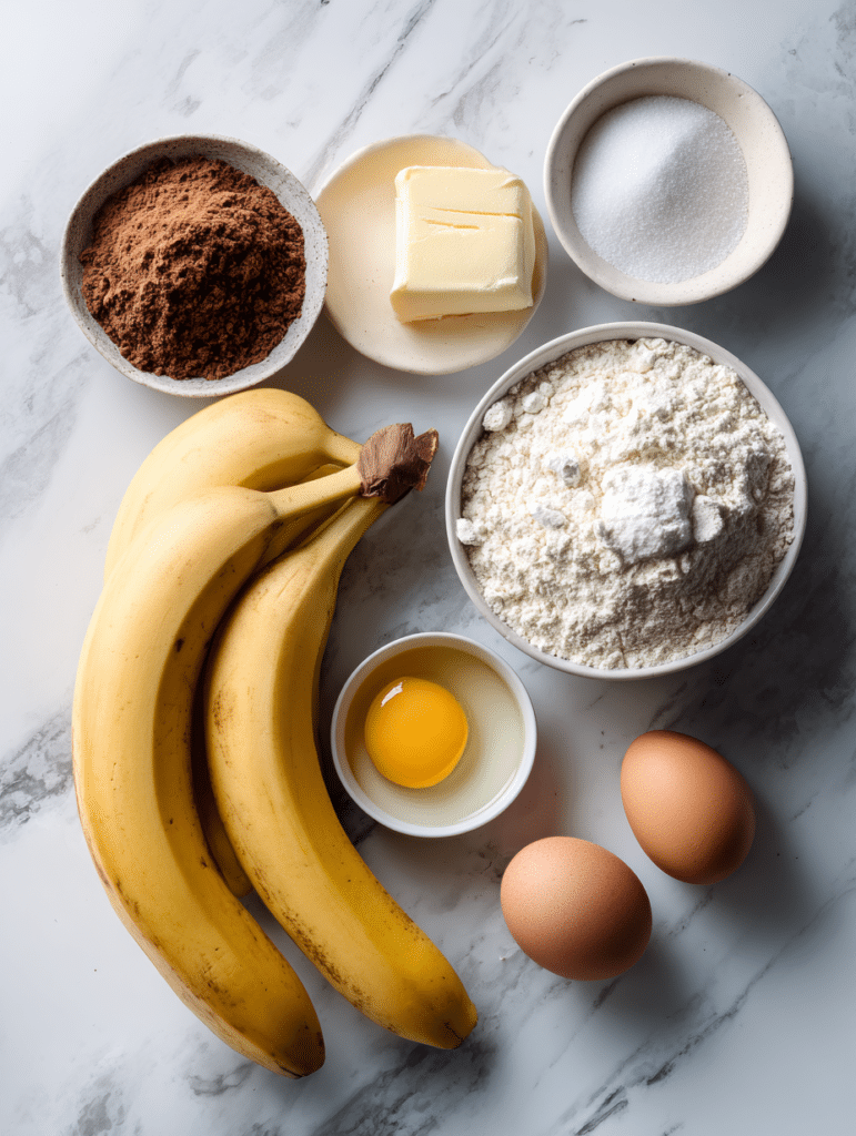 Ingredients for gluten free banana bread recipe including ripe bananas and gluten free flour