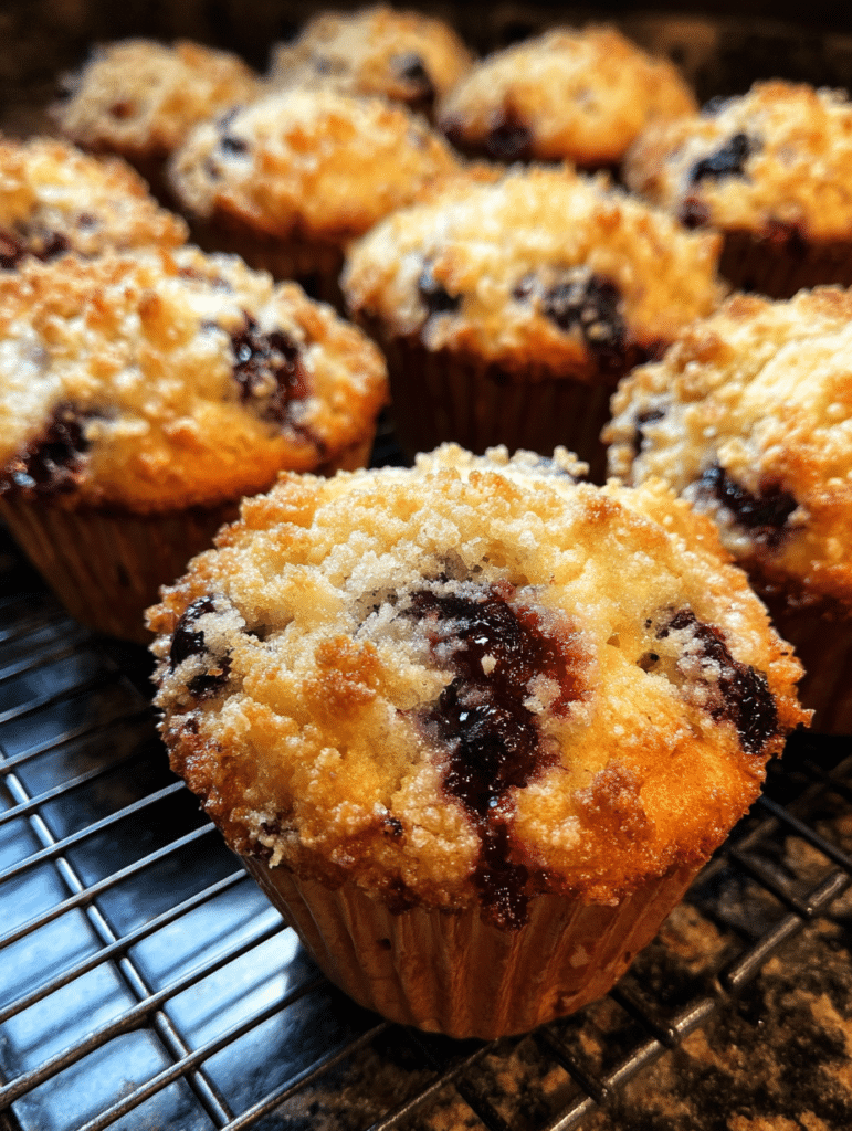 Gluten free blueberry muffins with fresh blueberries on rustic table