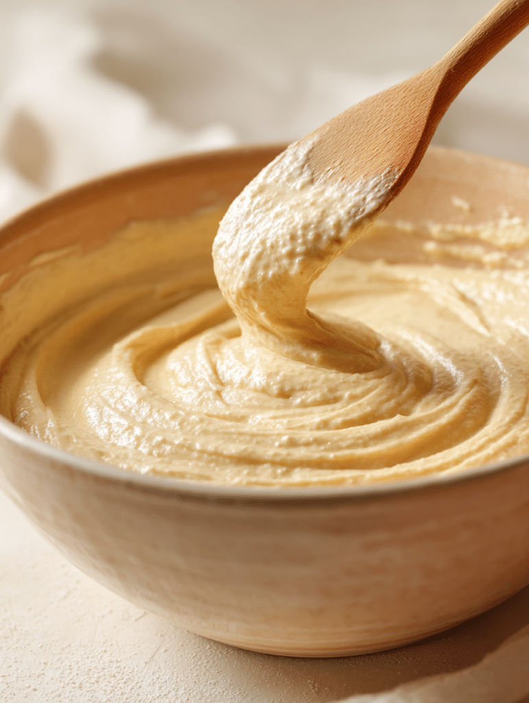 thick gluten free cake batter ready for baking