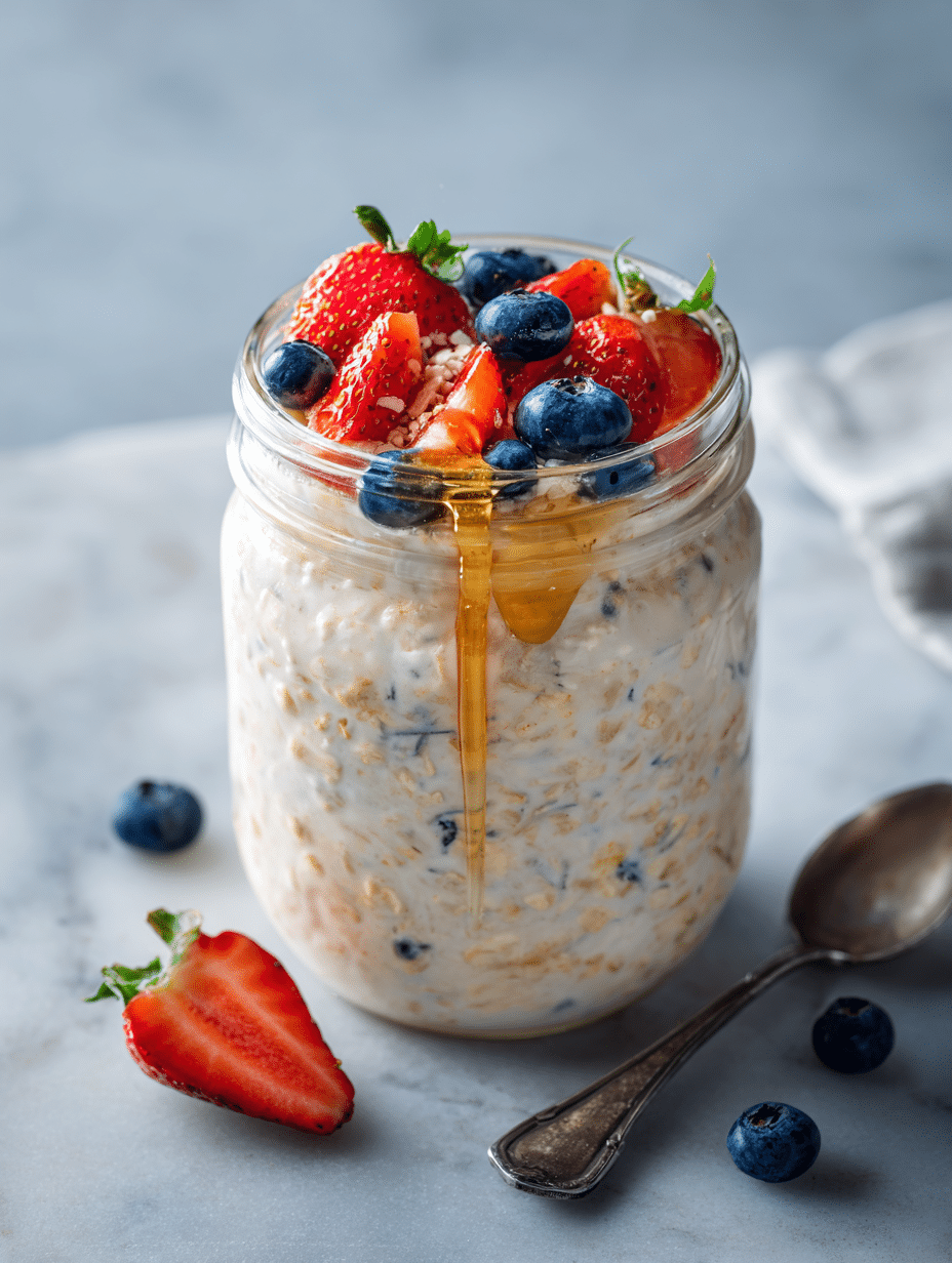 Low Calorie Overnight Oats Low calorie overnight oats in mason jar topped with berries