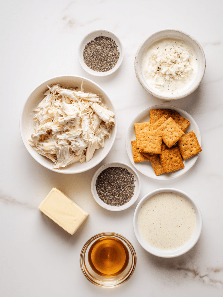 Poppy Seed Chicken Casserole ingredients for poppy seed chicken casserole laid out on kitchen counter