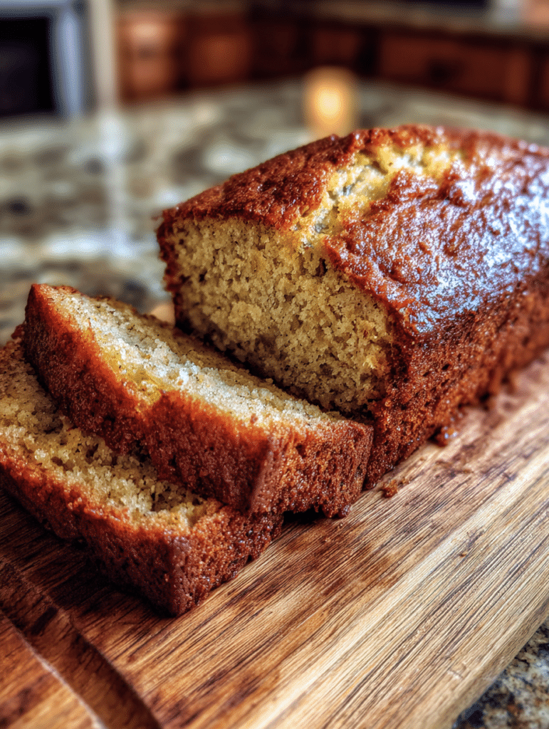 sugar free banana bread recipe sliced on wooden table