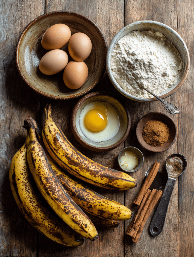 sugar free banana bread recipe ingredients arranged on counter