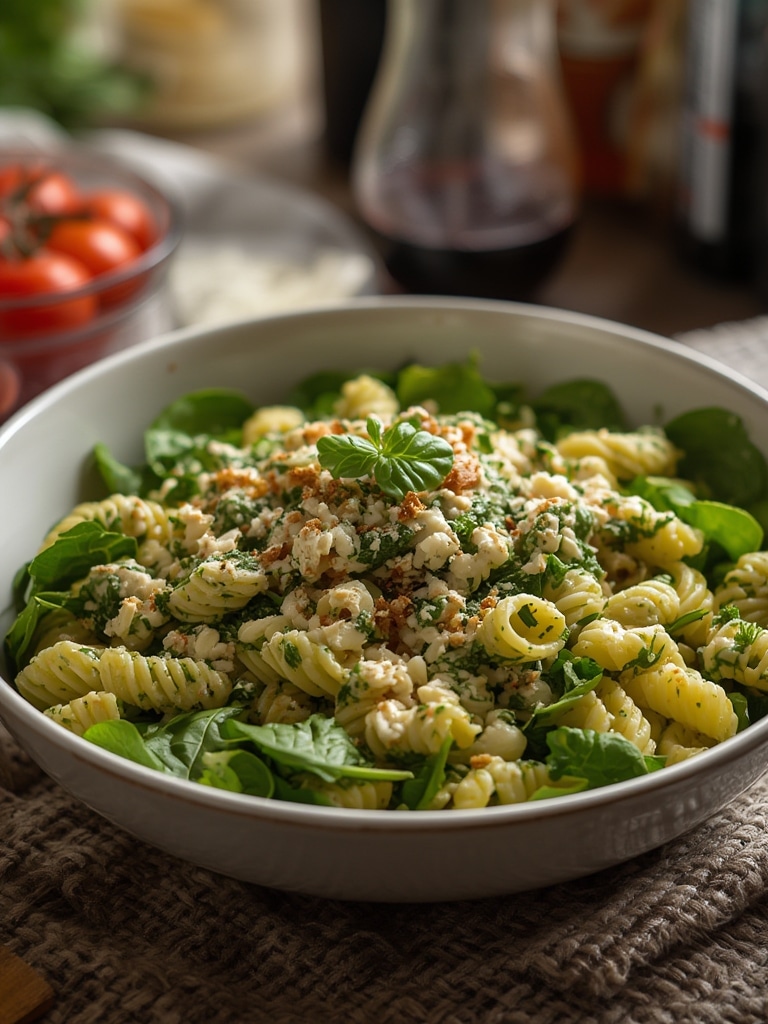 Spinach dip pasta salad